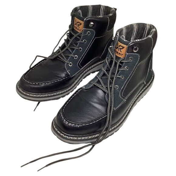 Xray Mens Sz 13 Ankle Boots Black Leather Plaid Lace Up Work Casual High Top NEW main image 7